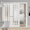 ThruEasi White Room Divider - Manhattan Bevelled Clear Glass Primed Door Pair with Full Glass Side