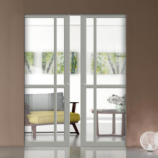 Image: Handmade Eco-Urban® Marfa 4 Pane Double Absolute Evokit Pocket Door DD6313G - Clear Glass - Colour & Size Options