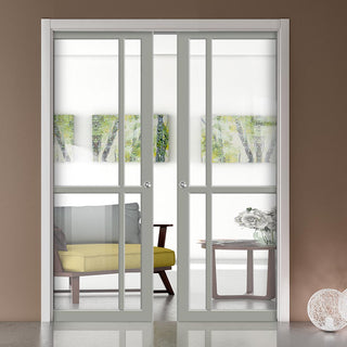 Image: Handmade Eco-Urban Marfa 4 Pane Double Evokit Pocket Door DD6313G - Clear Glass - Colour & Size Options