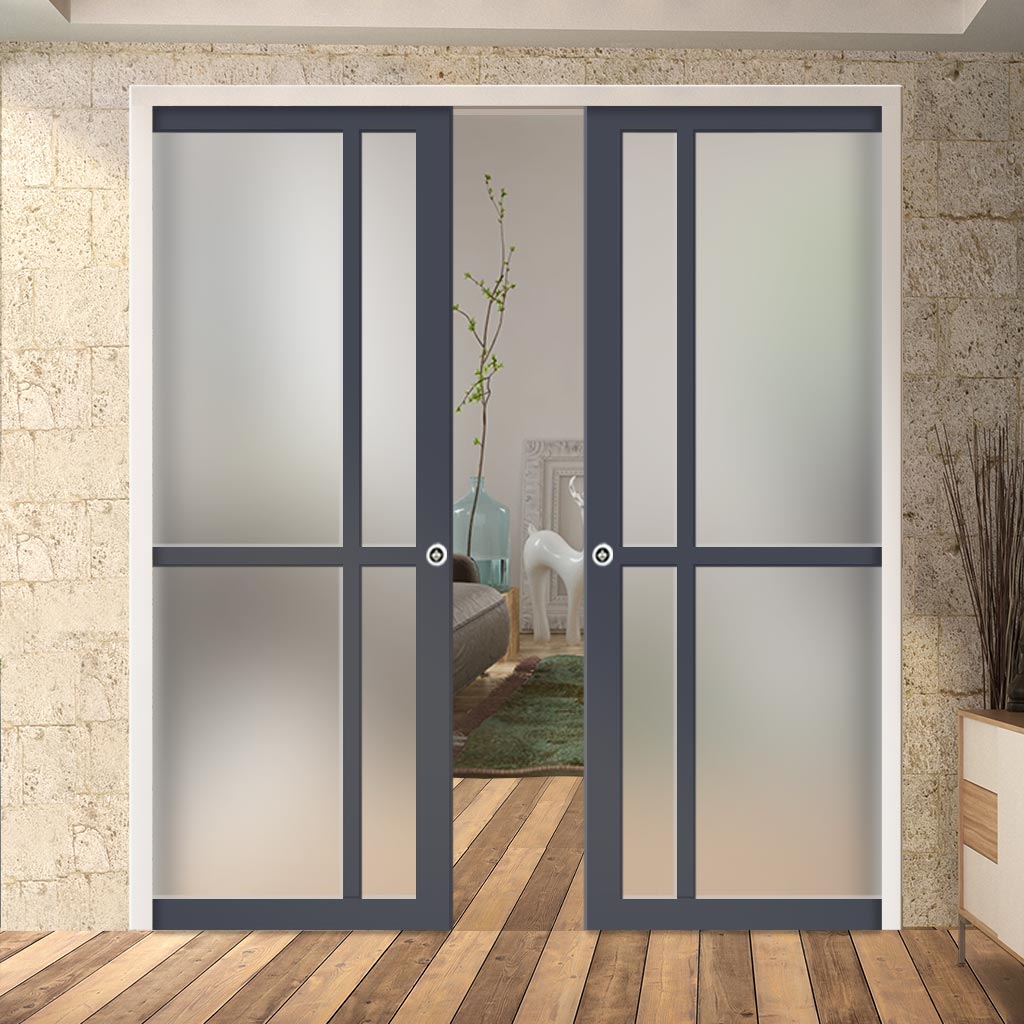 Handmade Eco-Urban Marfa 4 Pane Double Evokit Pocket Door DD6313SG - Frosted Glass - Colour & Size Options