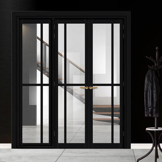 Image: Urban Ultimate® Room Divider Marfa 4 Pane Door Pair DD6313C with Matching Side - Clear Glass - Colour & Height Options