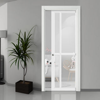 Image: Bespoke Handmade Eco-Urban® Marfa 4 Pane Single Evokit Pocket Door DD6313G - Clear Glass - Colour Options