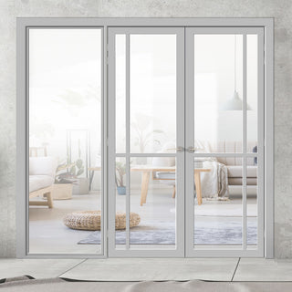 Image: Room Divider - Handmade Eco-Urban® Marfa Door Pair DD6313C - Clear Glass - Premium Primed - Colour & Size Options