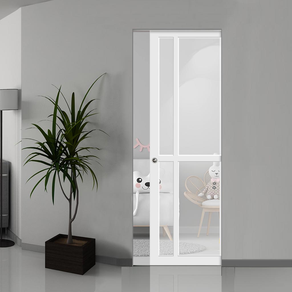 Handmade Eco-Urban® Marfa 4 Pane Single Absolute Evokit Pocket Door DD6313G - Clear Glass - Colour & Size Options