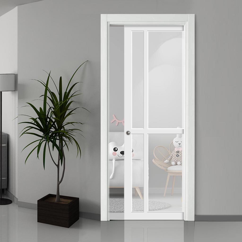 Handmade Eco-Urban® Marfa 4 Pane Single Evokit Pocket Door DD6313G - Clear Glass - Colour & Size Options