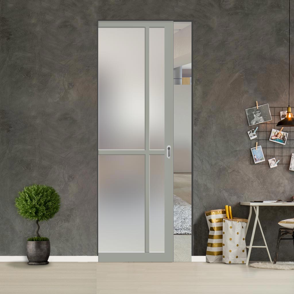 Handmade Eco-Urban® Marfa 4 Pane Single Absolute Evokit Pocket Door DD6313SG - Frosted Glass - Colour & Size Options