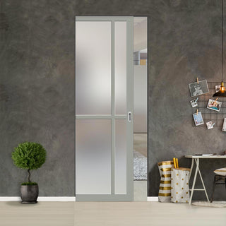 Image: Handmade Eco-Urban® Marfa 4 Pane Single Absolute Evokit Pocket Door DD6313SG - Frosted Glass - Colour & Size Options