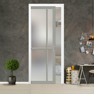 Image: Handmade Eco-Urban® Marfa 4 Pane Single Evokit Pocket Door DD6313SG - Frosted Glass - Colour & Size Options