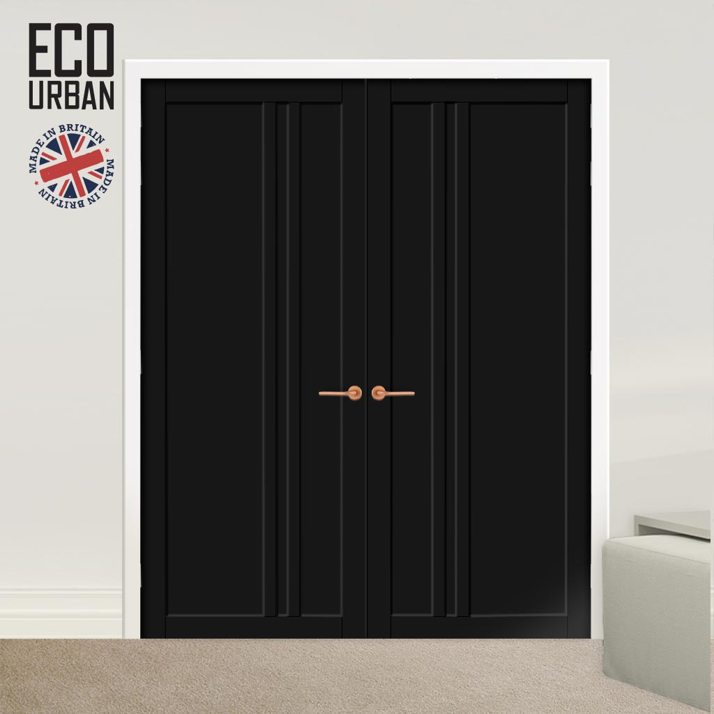 Handmade Eco-Urban Melville 3 Panel Door Pair DD6409 - Black Premium Primed