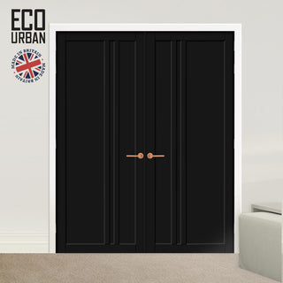 Image: Melville 3 Panel Solid Wood Internal Door Pair UK Made DD6409 - Eco-Urban® Shadow Black Premium Primed