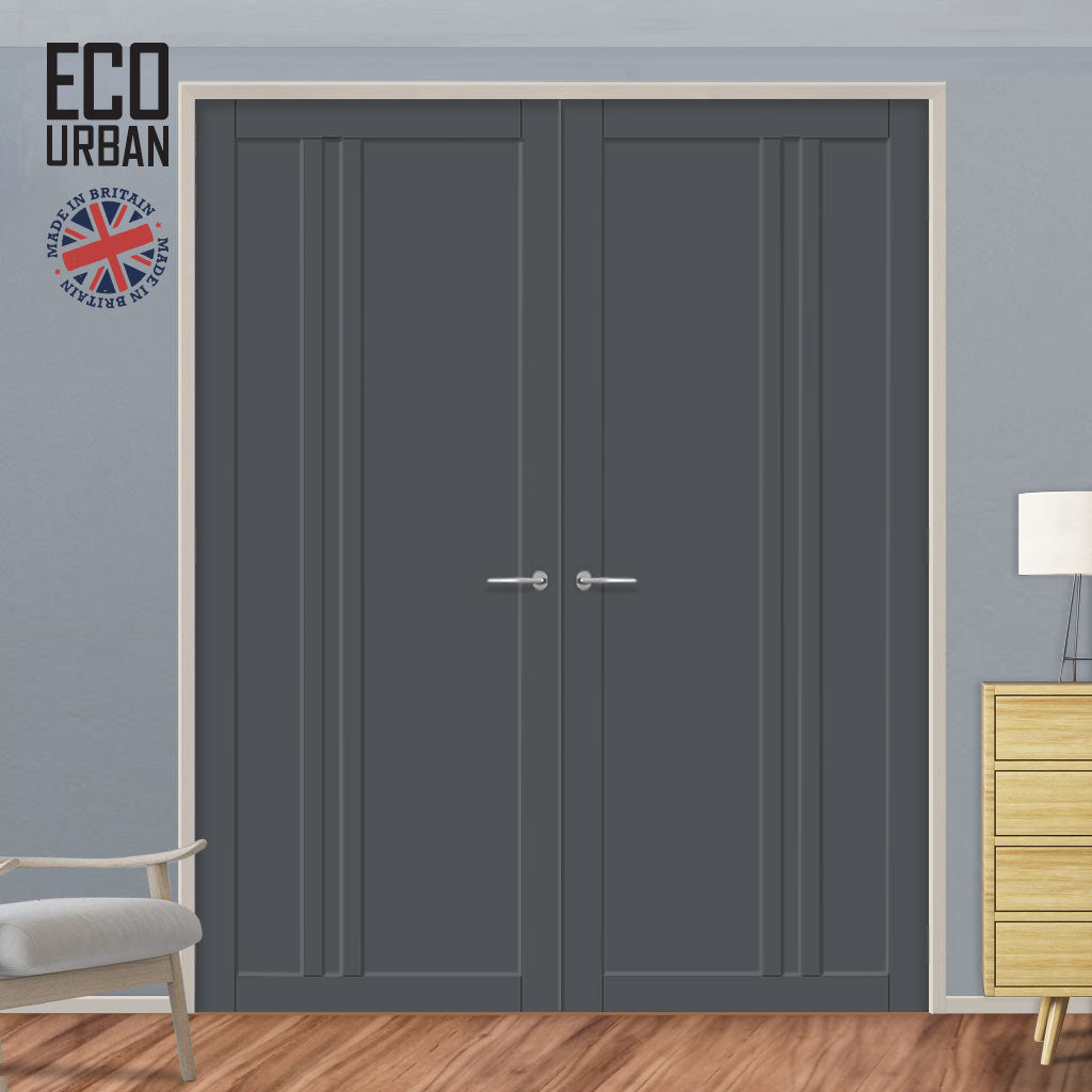 Melville 3 Panel Solid Wood Internal Door Pair UK Made DD6409 - Eco-Urban® Stormy Grey Premium Primed