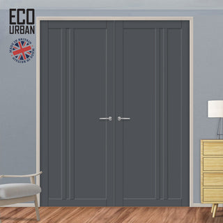Image: Melville 3 Panel Solid Wood Internal Door Pair UK Made DD6409 - Eco-Urban® Stormy Grey Premium Primed
