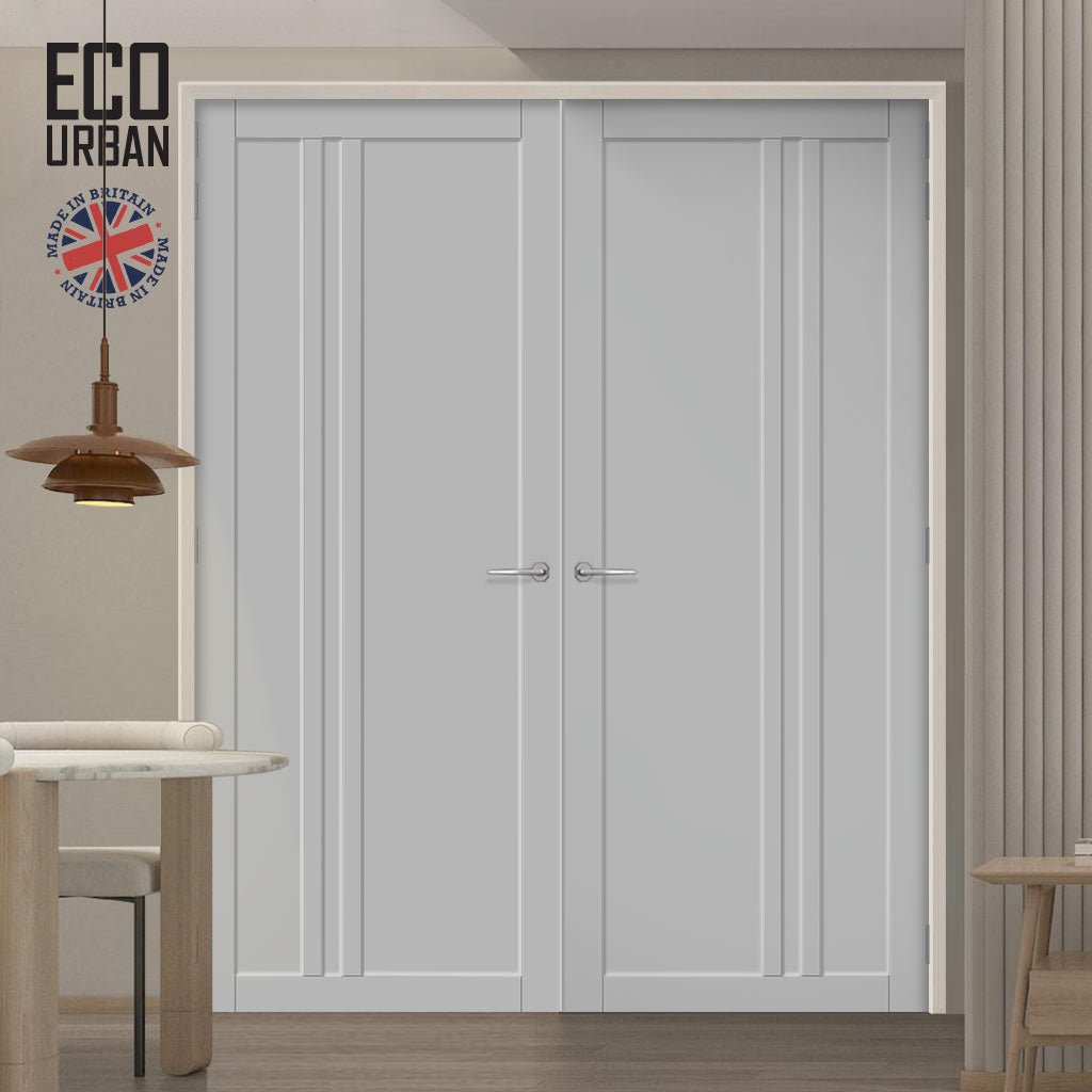 Melville 3 Panel Solid Wood Internal Door Pair UK Made DD6409 - Eco-Urban® Mist Grey Premium Primed