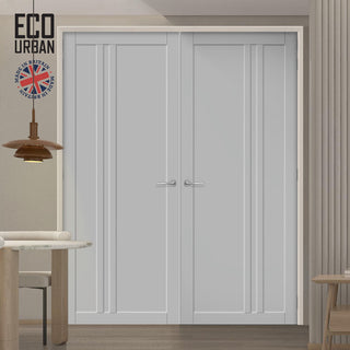 Image: Melville 3 Panel Solid Wood Internal Door Pair UK Made DD6409 - Eco-Urban® Mist Grey Premium Primed