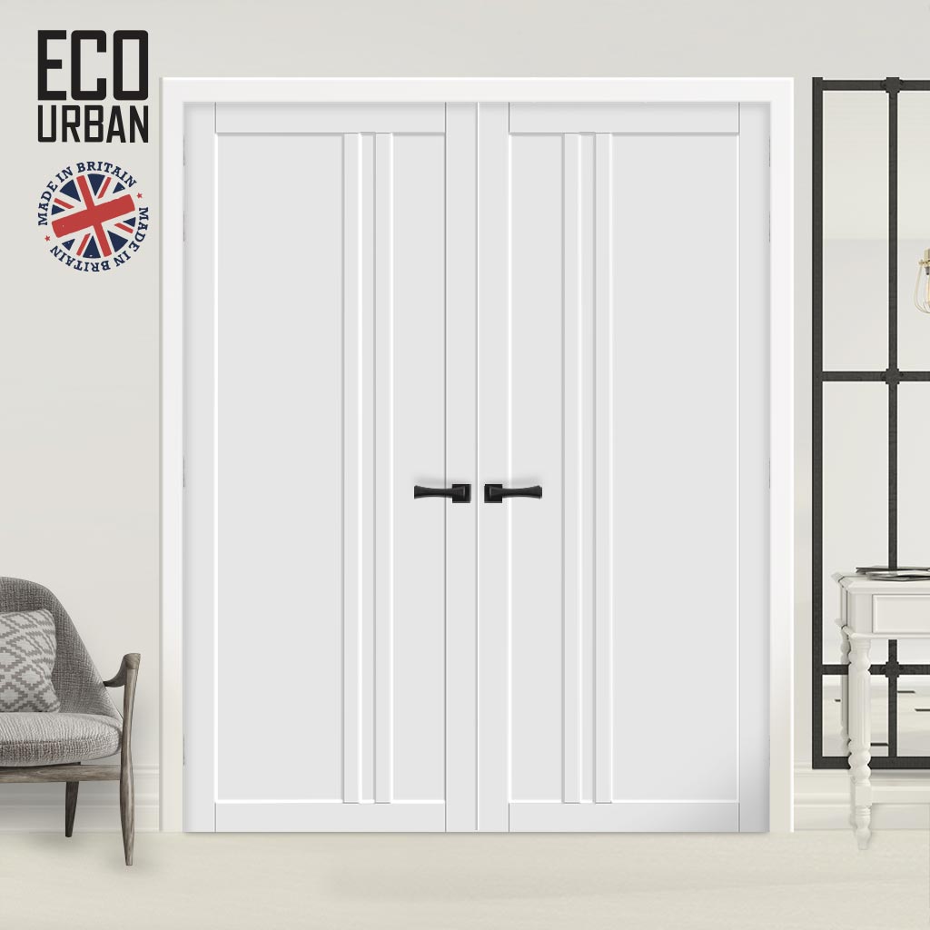 Melville 3 Panel Solid Wood Internal Door Pair UK Made DD6409 - Eco-Urban® Cloud White Premium Primed