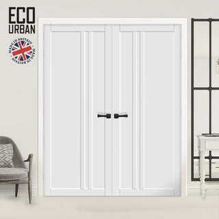 Image: Melville 3 Panel Solid Wood Internal Door Pair UK Made DD6409 - Eco-Urban® Cloud White Premium Primed