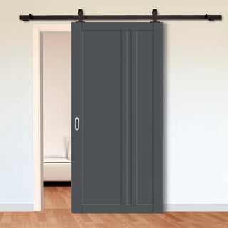 Image: Top Mounted Black Sliding Track & Solid Wood Door - Eco-Urban® Melville 3 Panel Solid Wood Door DD6409 - Stormy Grey Premium Primed