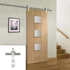 Saturn Tubular Stainless Steel Sliding Track & Messina Oak Door - Obscure Glass - Unfinished