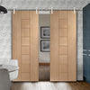 Saturn Tubular Stainless Steel Sliding Track & Messina Oak Flush Double Door - Prefinished