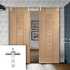 Saturn Tubular Stainless Steel Sliding Track & Messina Oak Flush Double Door - Prefinished