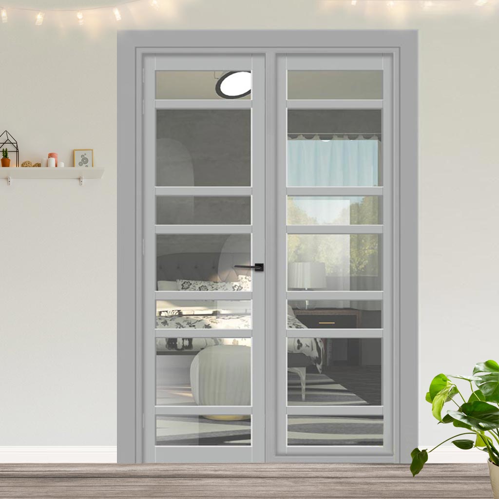 Urban Ultimate® Room Divider Metropolitan 7 Pane Door DD6405C with Matching Side - Clear Glass - Colour & Height Options