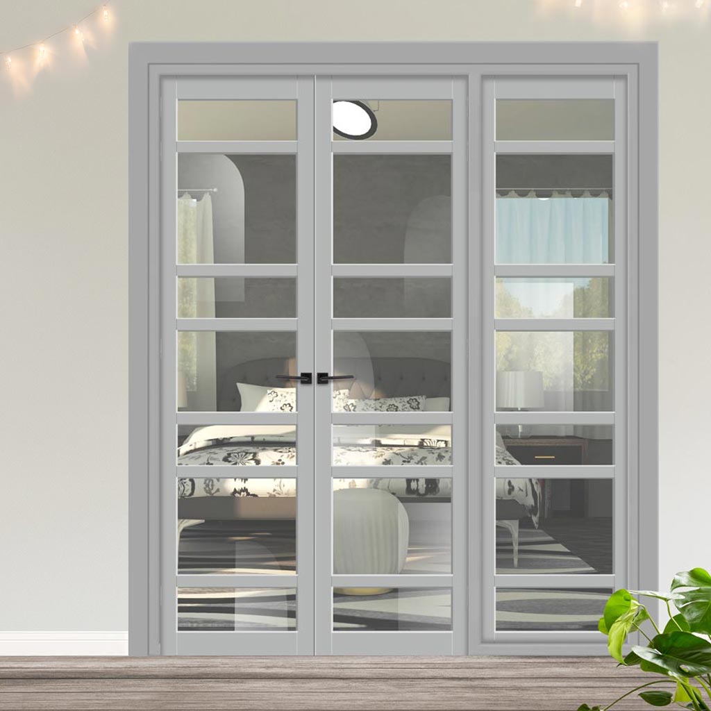 Urban Ultimate® Room Divider Metropolitan 7 Pane Door Pair DD6405C with Matching Side - Clear Glass - Colour & Height Options