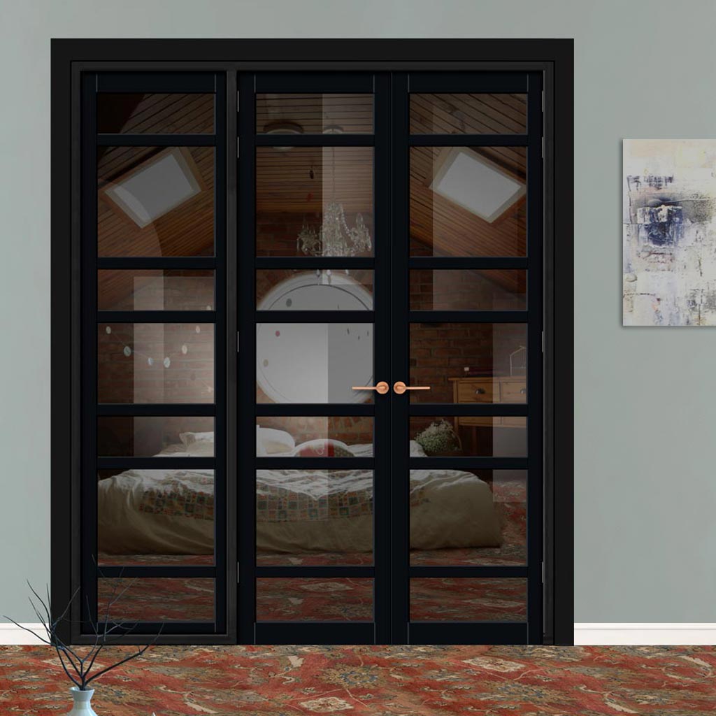 Urban Ultimate® Room Divider Metropolitan 7 Pane Door Pair DD6405T - Tinted Glass with Full Glass Side - Colour & Size Options