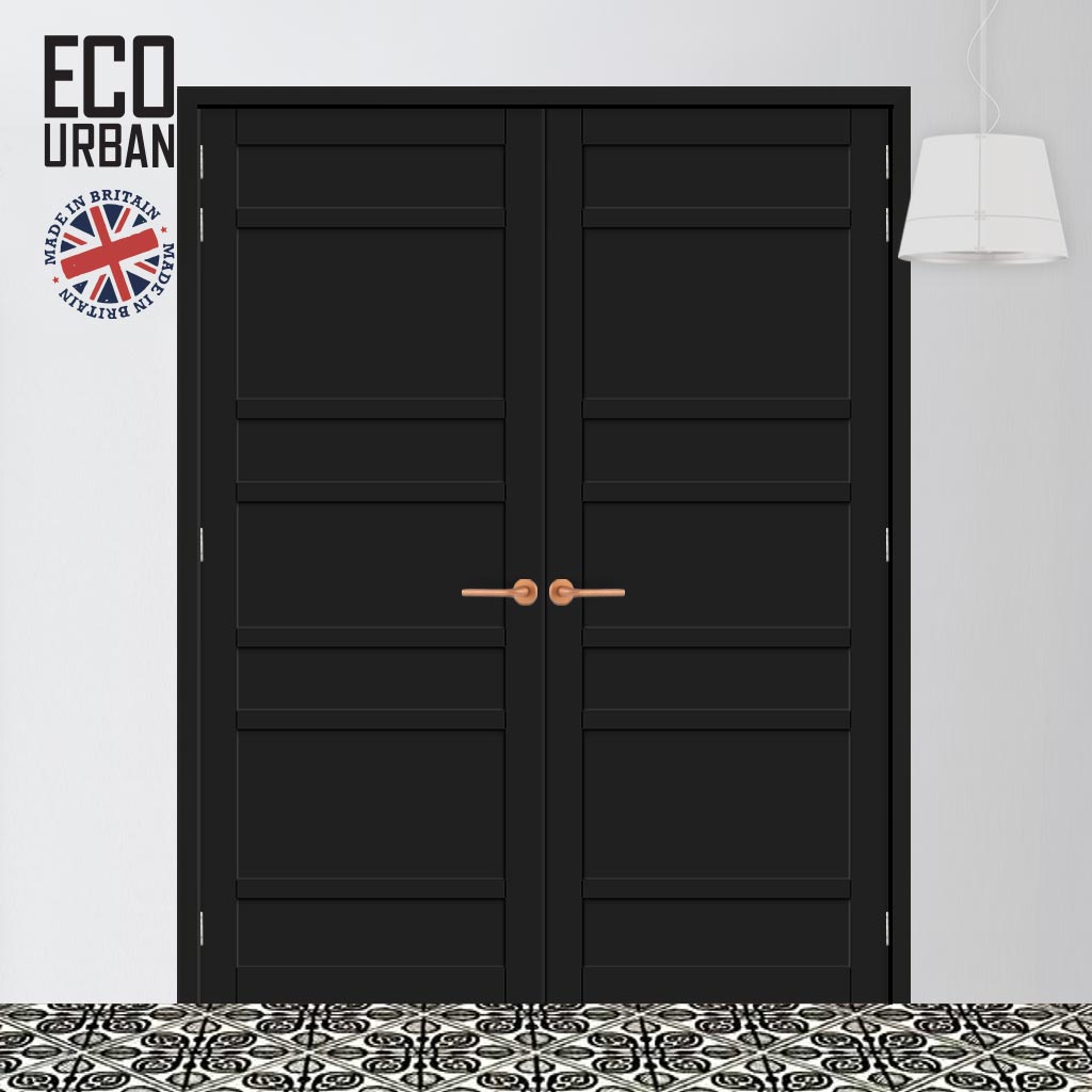 Metropolitan 7 Panel Solid Wood Internal Door Pair UK Made DD6405 - Eco-Urban® Shadow Black Premium Primed