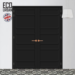 Image: Metropolitan 7 Panel Solid Wood Internal Door Pair UK Made DD6405 - Eco-Urban® Shadow Black Premium Primed