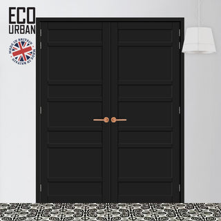 Image: Metropolitan 7 Panel Solid Wood Internal Door Pair UK Made DD6405 - Eco-Urban® Shadow Black Premium Primed