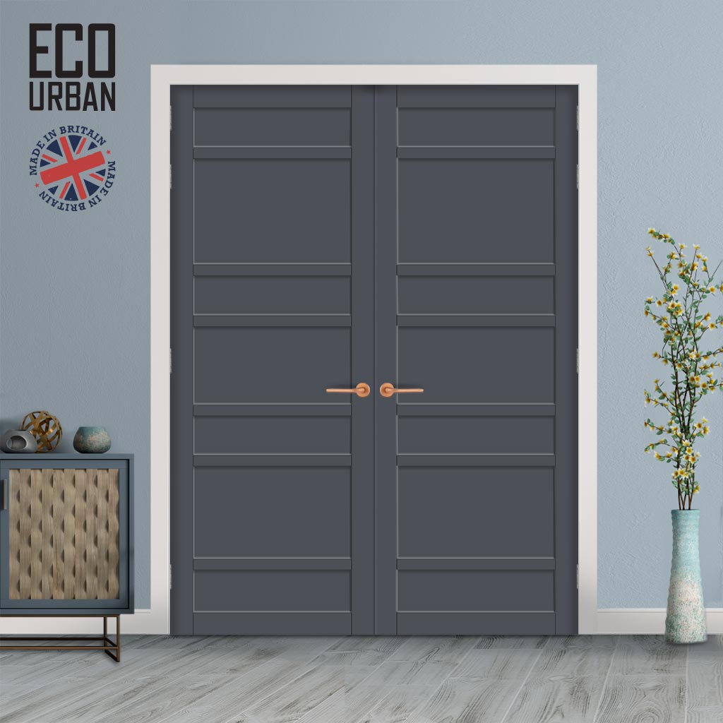 Metropolitan 7 Panel Solid Wood Internal Door Pair UK Made DD6405 - Eco-Urban® Stormy Grey Premium Primed