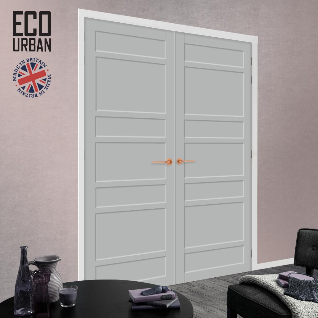 Metropolitan 7 Panel Solid Wood Internal Door Pair UK Made DD6405 - Eco-Urban® Mist Grey Premium Primed