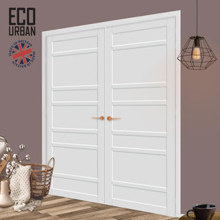 Image: Metropolitan 7 Panel Solid Wood Internal Door Pair UK Made DD6405 - Eco-Urban® Cloud White Premium Primed