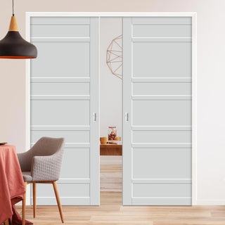 Image: Bespoke Handmade Eco-Urban® Metropolitan 7 Panel Double Evokit Pocket Door DD6405 - Colour Options