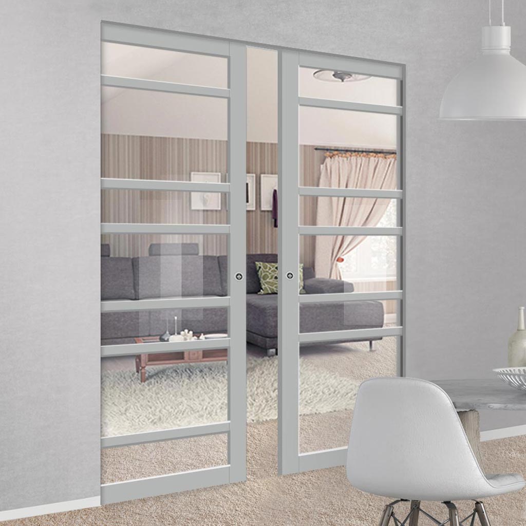 Handmade Eco-Urban® Metropolitan 7 Pane Double Absolute Evokit Pocket Door DD6405G Clear Glass - Colour & Size Options