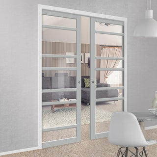 Image: Bespoke Handmade Eco-Urban® Metropolitan 7 Pane Double Evokit Pocket Door DD6405G Clear Glass - Colour Options