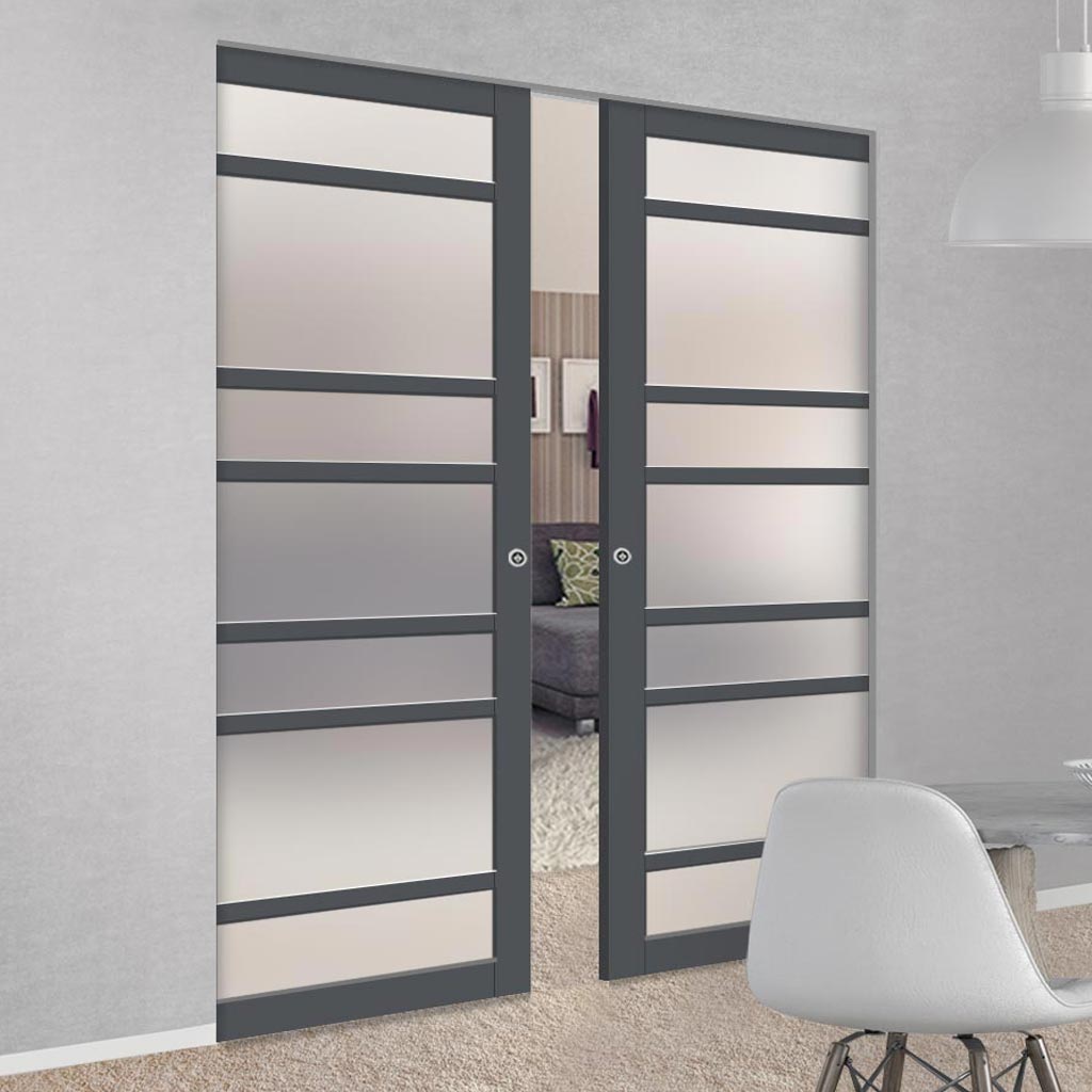 Handmade Eco-Urban® Metropolitan 7 Pane Double Absolute Evokit Pocket Door DD6405SG Frosted Glass - Colour & Size Options