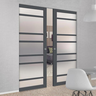Image: Handmade Eco-Urban® Metropolitan 7 Pane Double Absolute Evokit Pocket Door DD6405SG Frosted Glass - Colour & Size Options