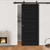 Top Mounted Black Sliding Track & Solid Wood Door - Eco-Urban® Metropolitan 7 Panel Solid Wood Door DD6405 - Shadow Black Premium Primed