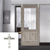 Saturn Tubular Stainless Steel Sliding Track & Laminate Mexicano Light Grey Door - Etched Clear Glass - Prefinished