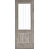 Saturn Tubular Stainless Steel Sliding Track & Laminate Mexicano Light Grey Door - Etched Clear Glass - Prefinished