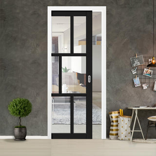 Image: Handmade Eco-Urban® Milan 6 Pane Single Evokit Pocket Door DD6422G Clear Glass - Colour & Size Options