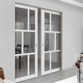 Image: Handmade Eco-Urban® Milan 6 Pane Double Absolute Evokit Pocket Door DD6422G Clear Glass - Colour & Size Options