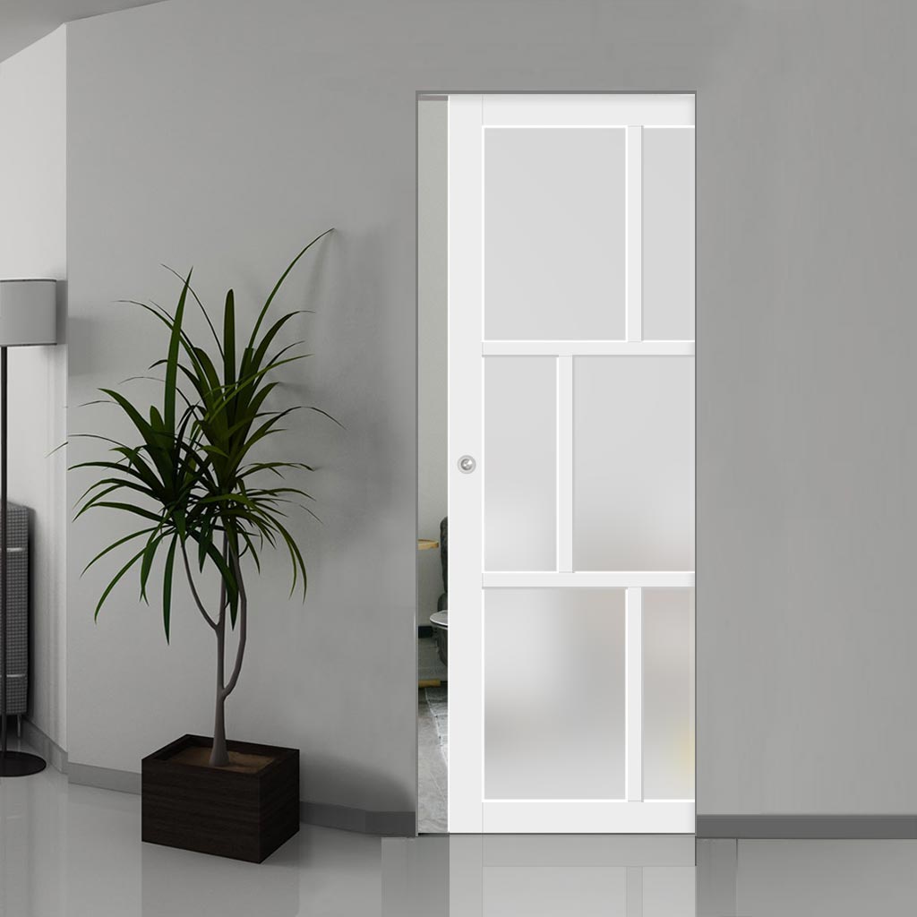 Handmade Eco-Urban® Milan 6 Pane Single Absolute Evokit Pocket Door DD6422SG Frosted Glass - Colour & Size Options