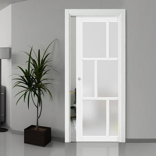 Image: Handmade Eco-Urban® Milan 6 Pane Single Evokit Pocket Door DD6422SG Frosted Glass - Colour & Size Options