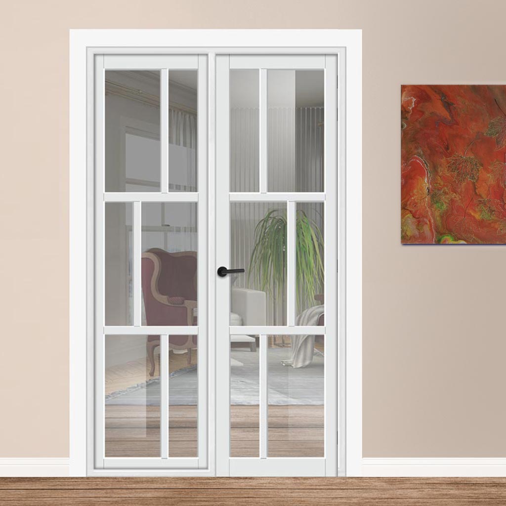 Urban Ultimate® Room Divider Milan 6 Pane Door DD6422C with Matching Side - Clear Glass - Colour & Height Options