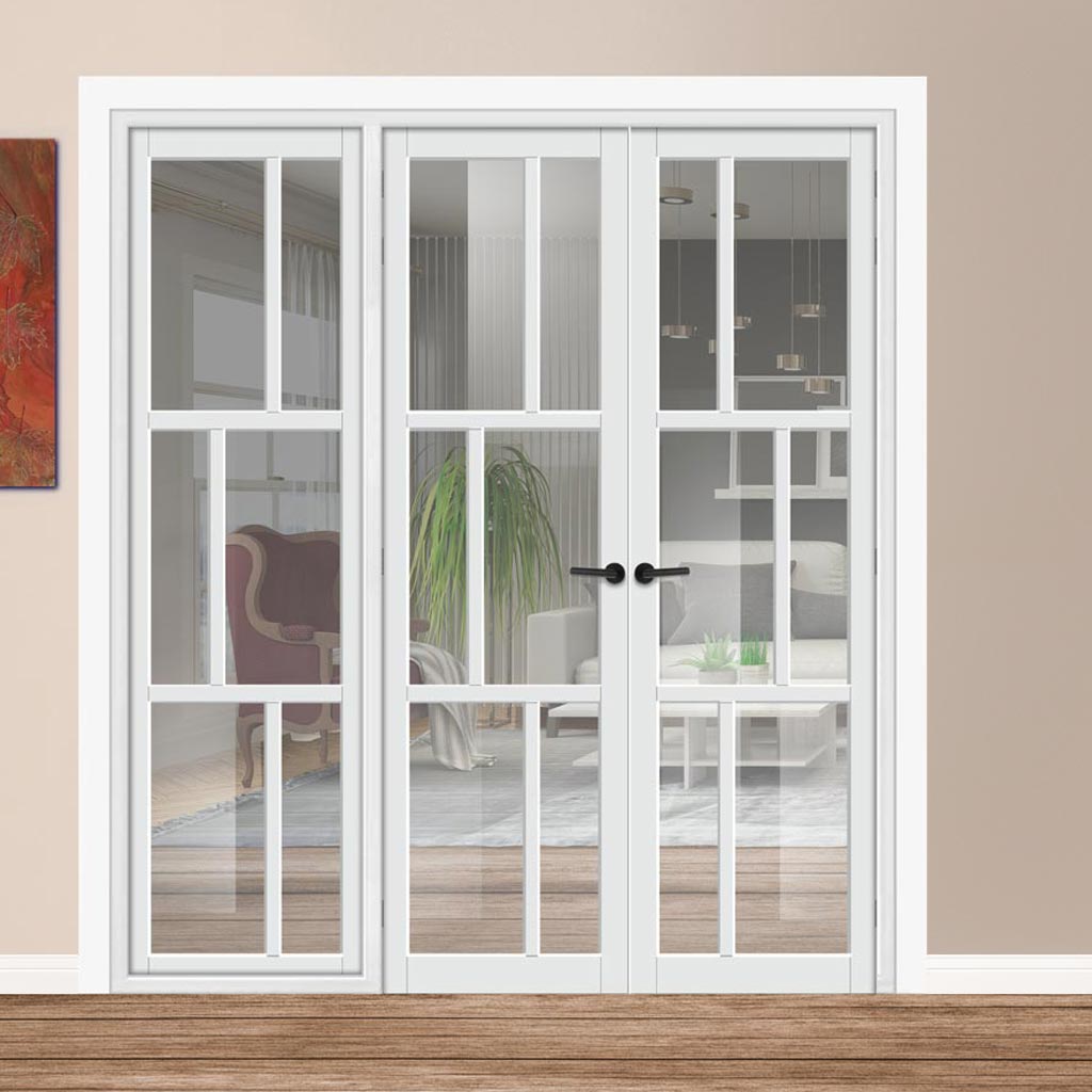 Urban Ultimate® Room Divider Milan 6 Pane Door Pair DD6422C with Matching Side - Clear Glass - Colour & Height Options