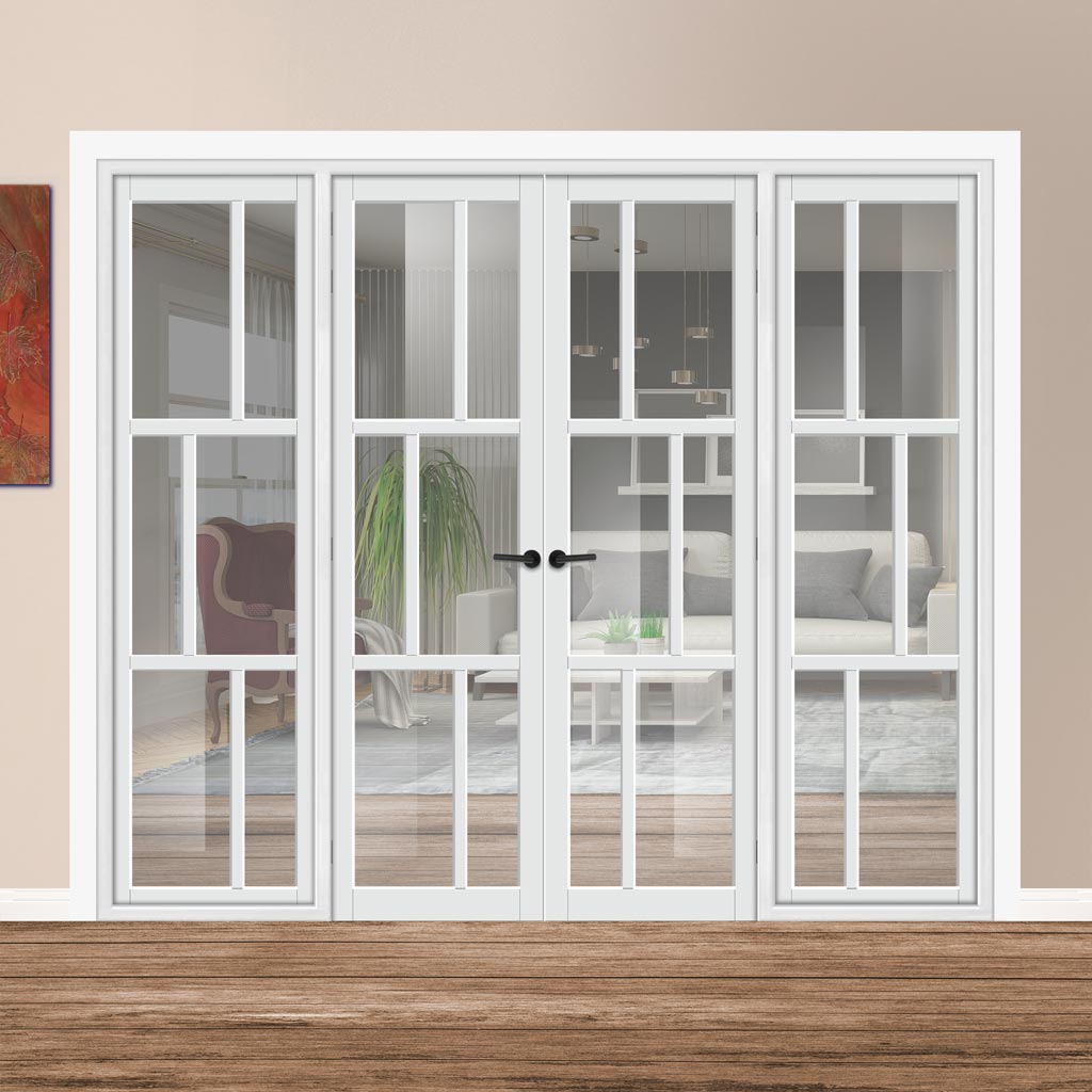 Urban Ultimate® Room Divider Milan 6 Pane Door Pair DD6422C with Matching Sides - Clear Glass - Colour & Height Options