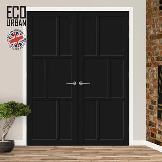 Image: Milan 6 Panel Solid Wood Internal Door Pair UK Made DD6422 - Eco-Urban® Shadow Black Premium Primed