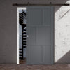 Top Mounted Black Sliding Track & Solid Wood Door - Eco-Urban® Milan 6 Panel Solid Wood Door DD6422 - Stormy Grey Premium Primed